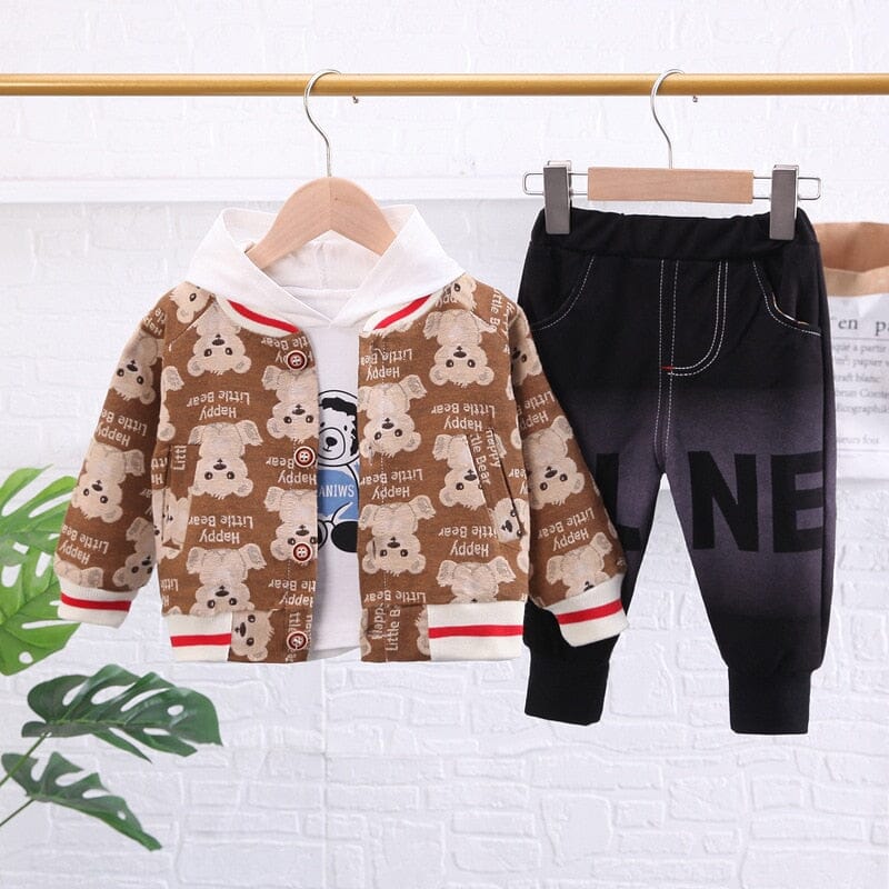 Conjunto Infantil Masculino Ursinho 3 Peças Loja Click Certo Marrom 6-12 Meses 