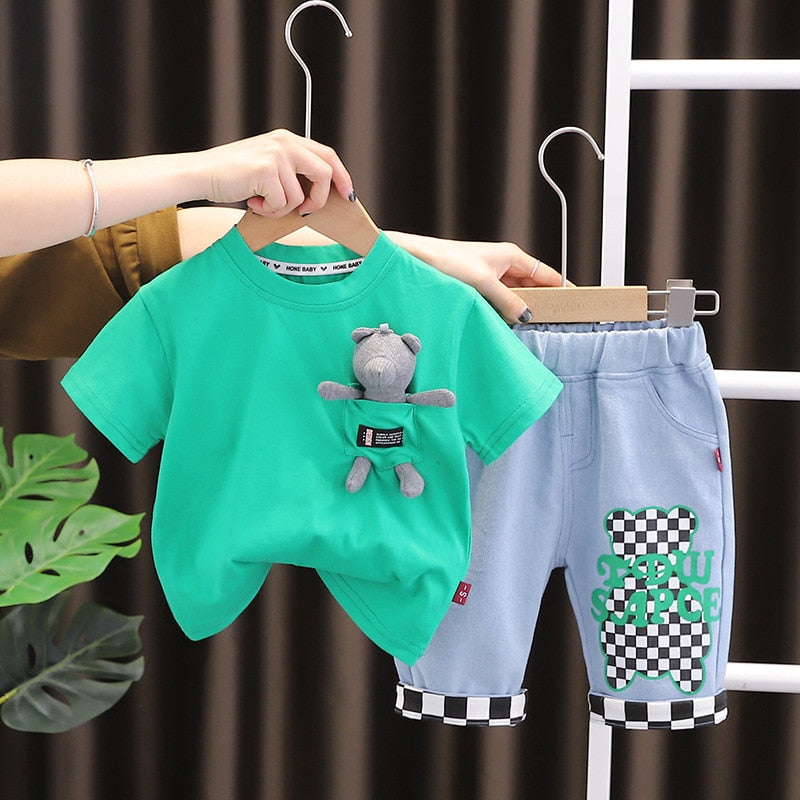 Conjunto Infantil Masculino Ursinho conjunto Loja Click Certo Verde 6-9 meses 