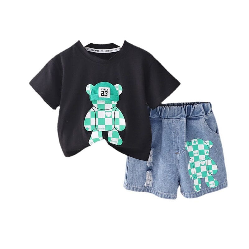 Conjunto Infantil Masculino Ursinho Verde e Jeans Loja Click Certo 