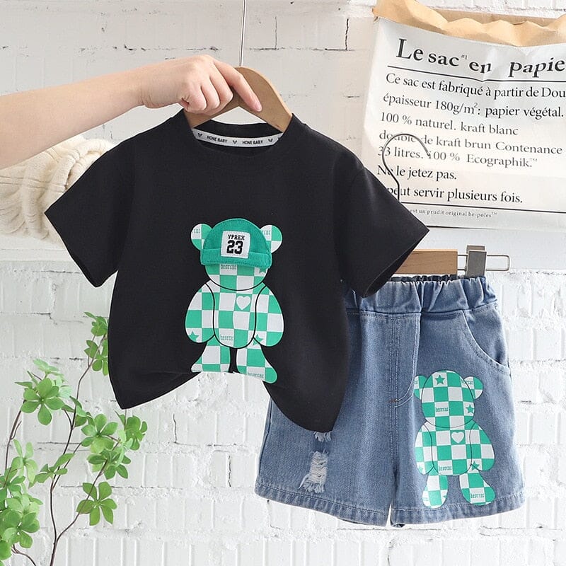 Conjunto Infantil Masculino Ursinho Verde e Jeans Loja Click Certo 
