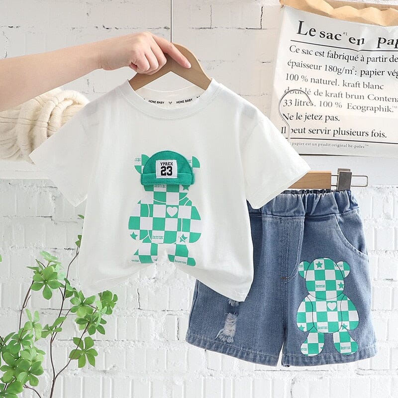 Conjunto Infantil Masculino Ursinho Verde e Jeans Loja Click Certo 