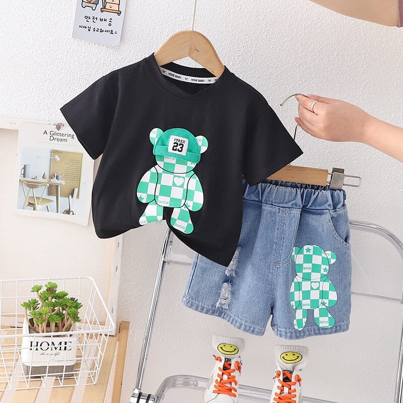 Conjunto Infantil Masculino Ursinho Verde e Jeans Loja Click Certo Preto 6-12 Meses 