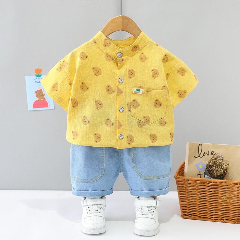 Conjunto Infantil Masculino Ursinhos Loja Click Certo Amarelo 6-12 Meses 