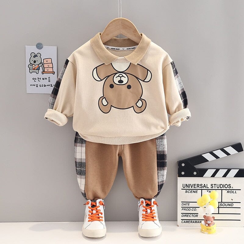 Conjunto Infantil Masculino Urso e Xadrez 0 Loja Click Certo Bege 9-12 Meses 