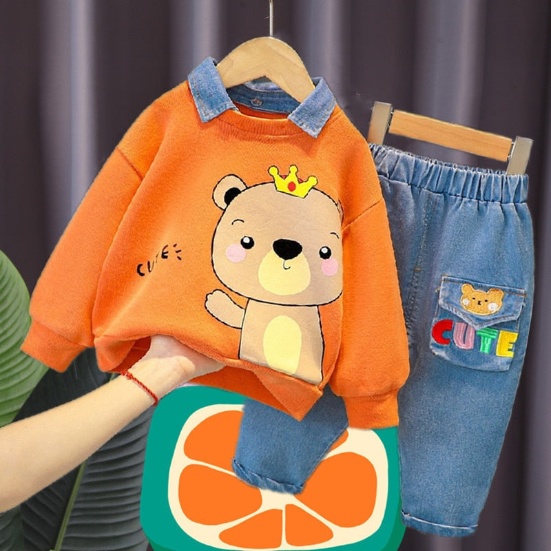 Conjunto Infantil Masculino Urso Fofo conjunto Loja Click Certo Laranja 6-12 Meses 