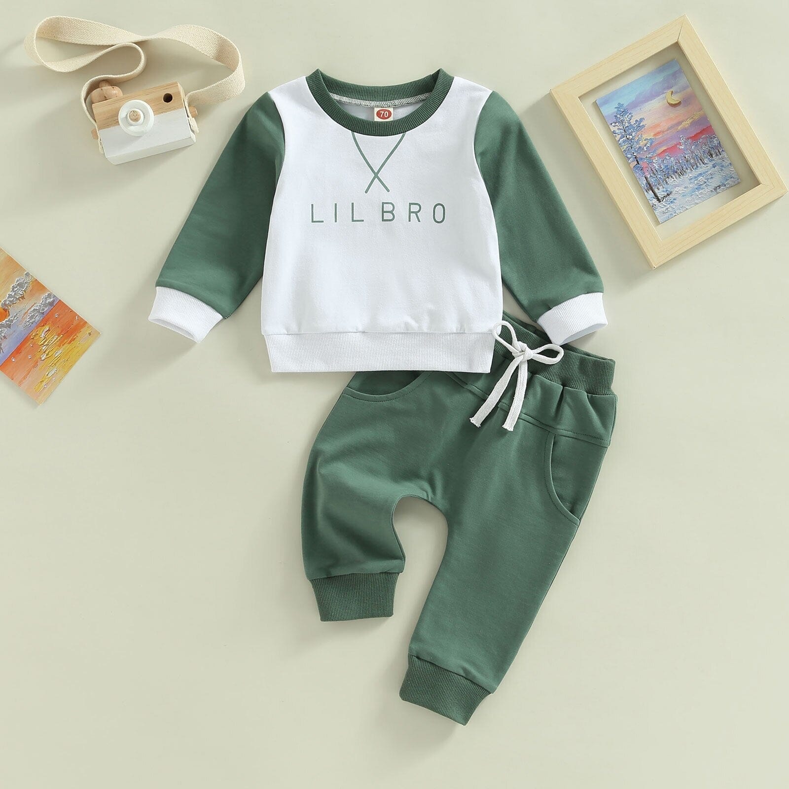 Conjunto Infantil Masculino Verde e Bege Loja Click Certo 