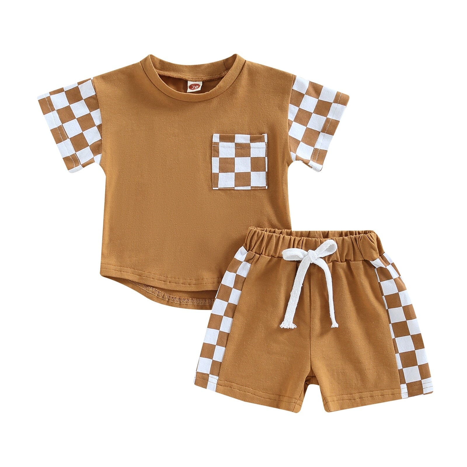 Conjunto Infantil Masculino Xadrez Bolsinho Loja Click Certo Marrom 2-3 Anos 