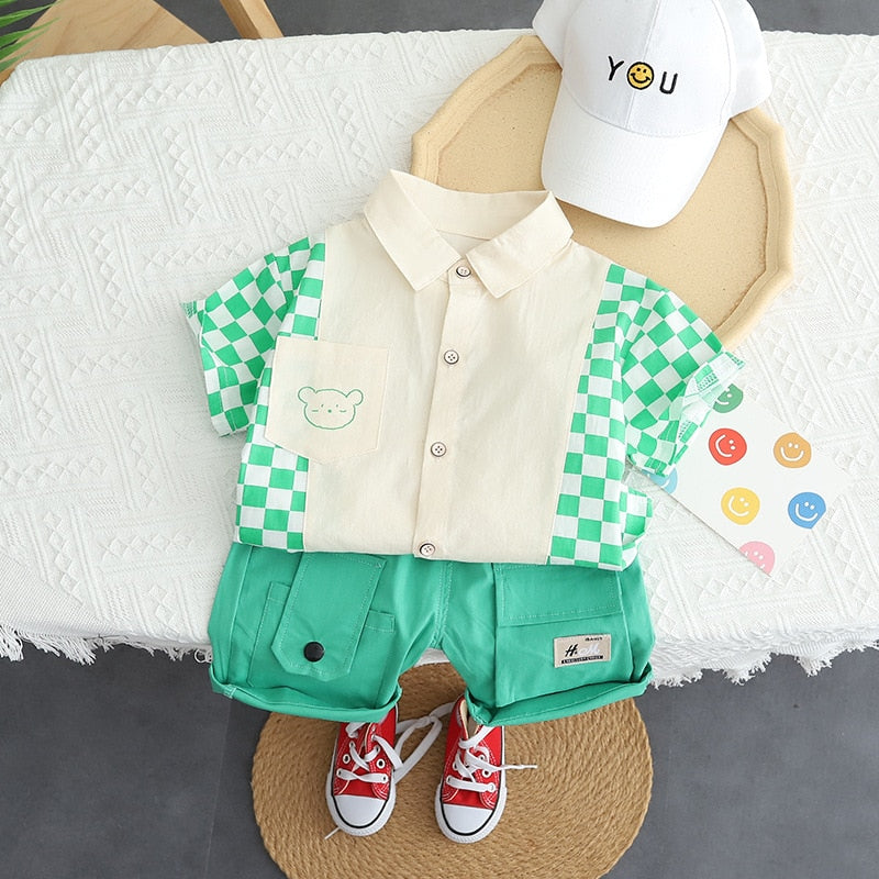 Conjunto Infantil Masculino Xadrez conjunto Loja Click Certo Verde 24-36 Meses 