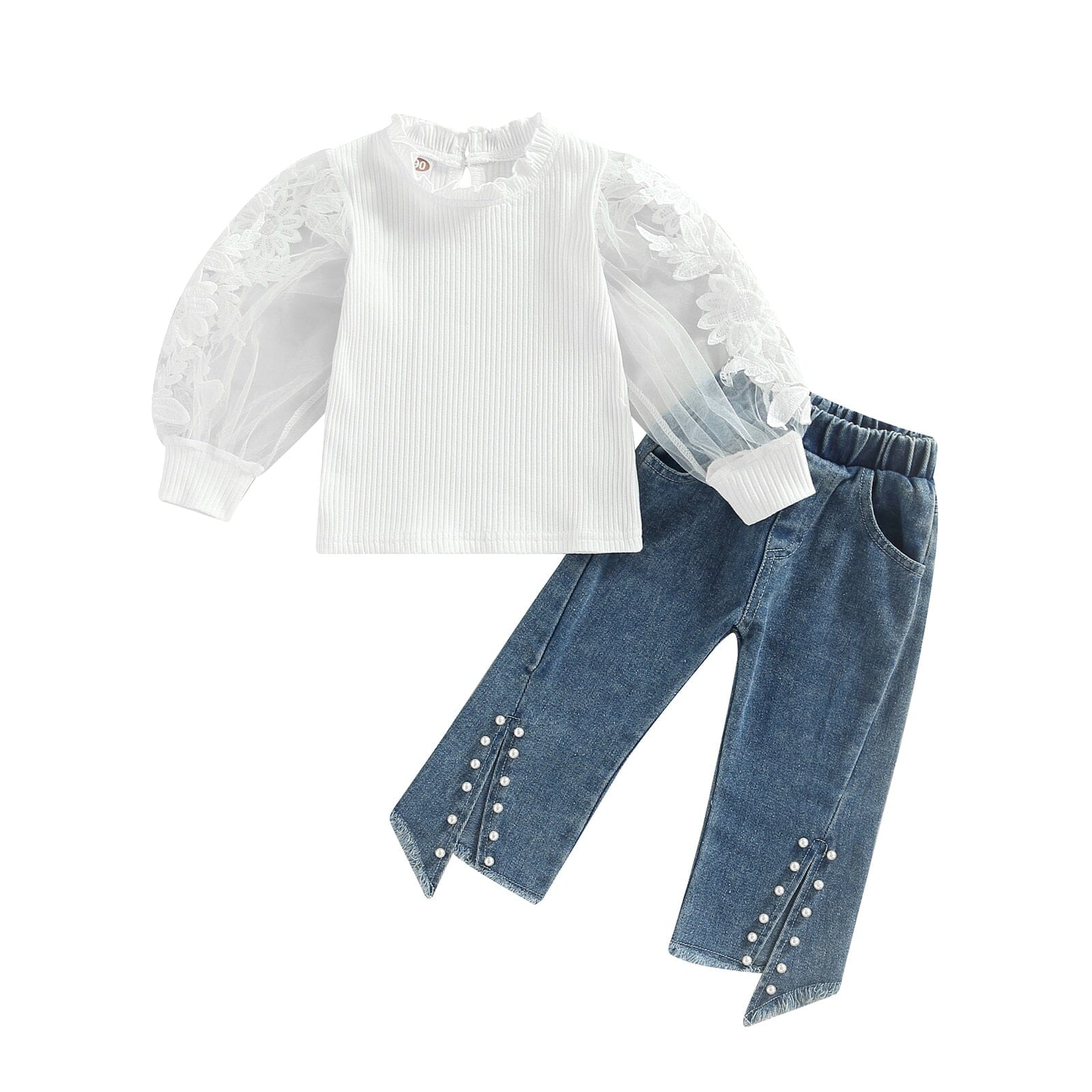 Conjunto Infantil Tule Jeans Pérolas Loja Click Certo Branco 12-24 Meses 