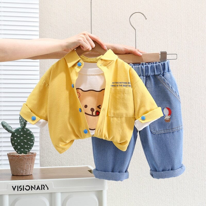 Conjunto Infantil Ursinho 3 Peças Camisa Loja Click Certo Amarelo 6-12 Meses 