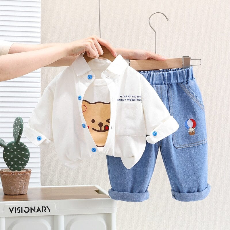 Conjunto Infantil Ursinho 3 Peças Camisa Loja Click Certo Branco 6-12 Meses 