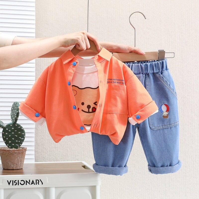 Conjunto Infantil Ursinho 3 Peças Camisa Loja Click Certo Laranja 6-12 Meses 