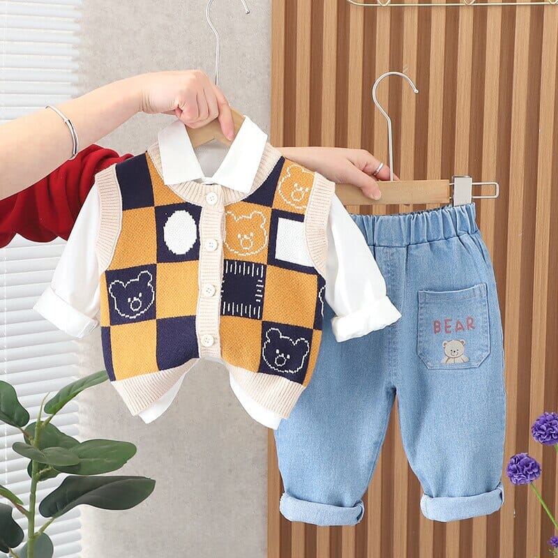 Conjunto Infantil Ursinho Colete 3 Peças Loja Click Certo Amarelo 6-12 Meses 