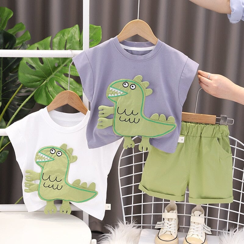 Conjunto Infantil Verão Dinossauro Bolsinho Loja Click Certo 