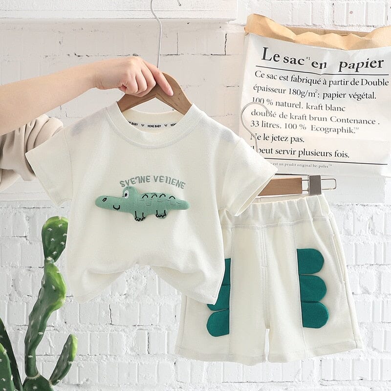 Conjunto Infantil Verão Dinossauro Loja Click Certo Branco 6-12 Meses 