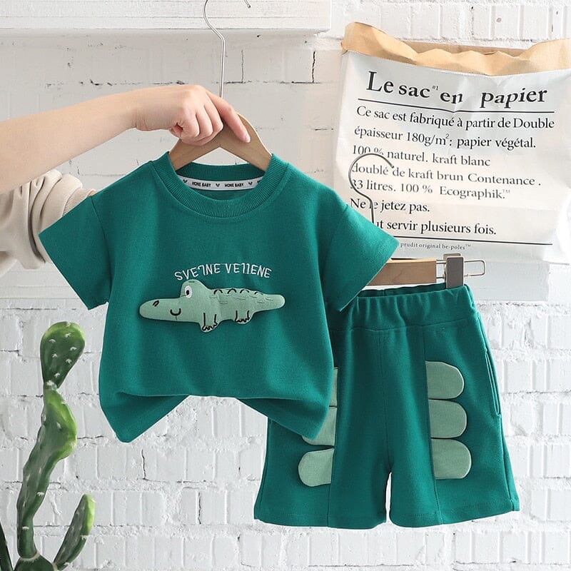 Conjunto Infantil Verão Dinossauro Loja Click Certo Verde 6-12 Meses 