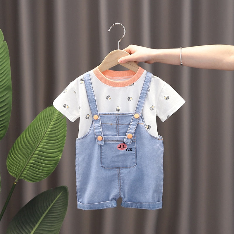 Conjunto Jardineira e Blusa Fofa Conjunto Loja Click Certo Laranja 9-12 meses 