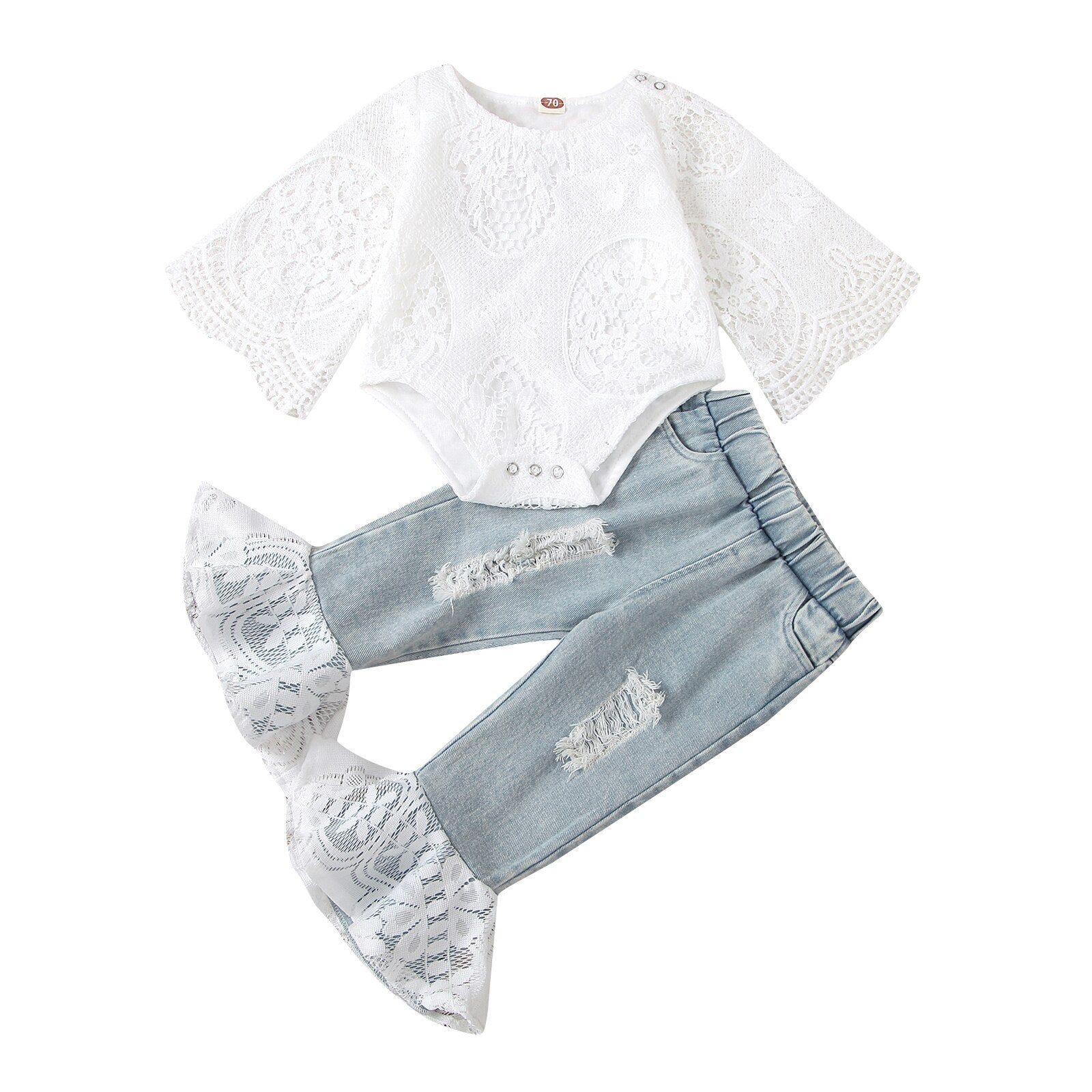 Conjunto Renda com Calça Flare Conjunto Loja Click Certo 6-9 Meses 