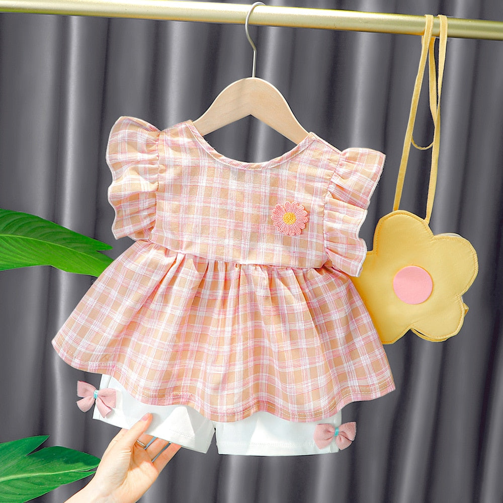 Conjunto Shorts e Blusa Xadrez Conjunto Loja Click Certo Rosa 6-9 meses 