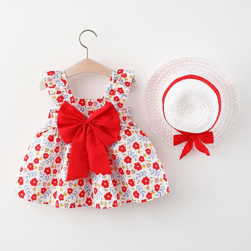 Conjunto Vestido + Chapéu Vestido Loja Click Certo Vermelho 4-6 Meses 