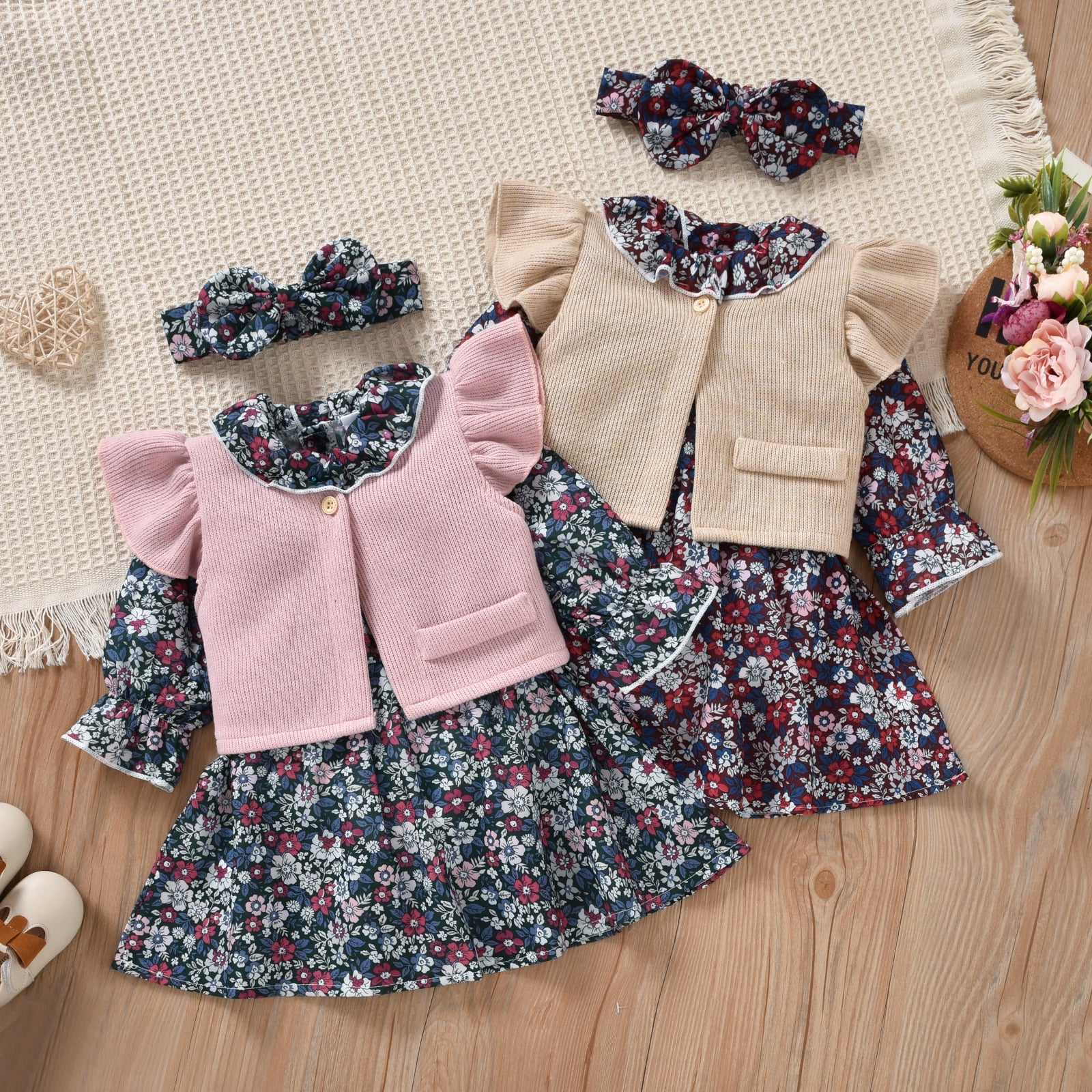 Conjunto Vestido Floral + Bolero + Lacinho vestido Loja Click Certo 