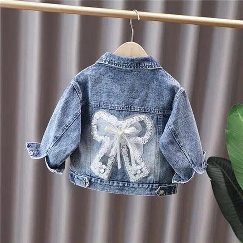 Jaqueta Jeans Infantil Estilo Loja Click Certo Laço Branco 12-24 Meses 