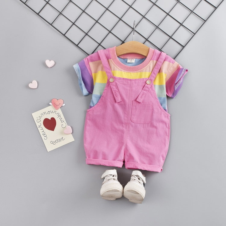 Jardineira Infantil + Camiseta Asas de Anjo Jardineira Loja Click Certo Rosa 24-36 Meses 
