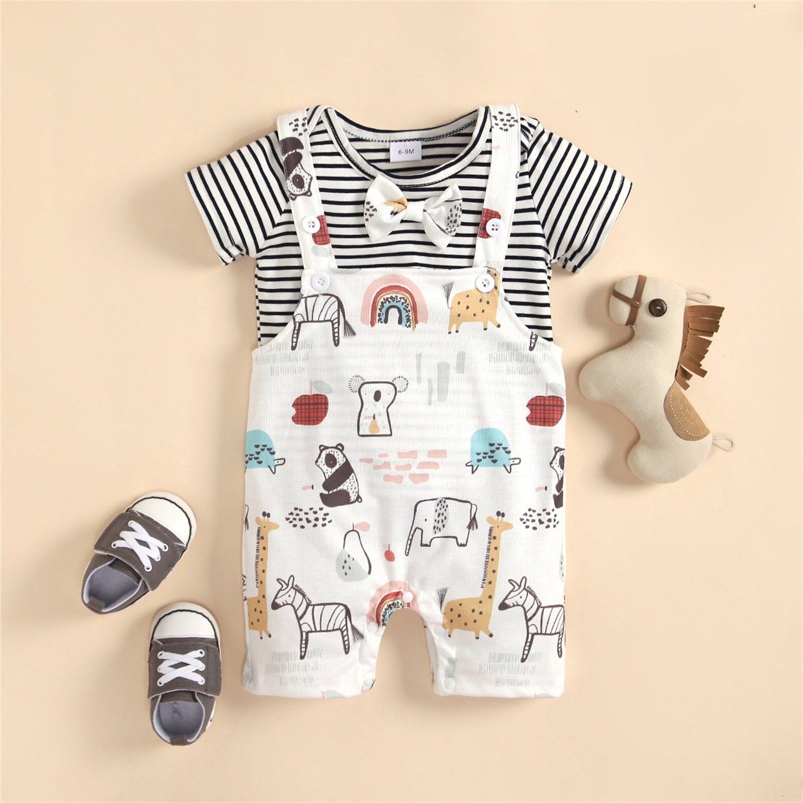 Jardineira Infantil Masculina Listras e Gravatinha conjunto Loja Click Certo 