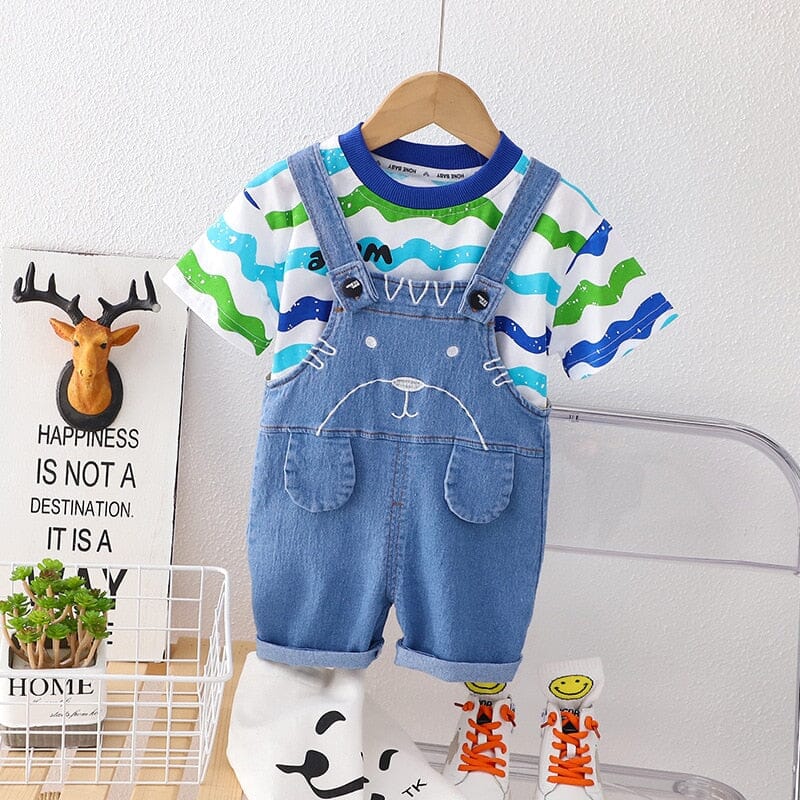 Jardineira Infantil Ursinho e Camiseta Loja Click Certo Azul 6-12 Meses 