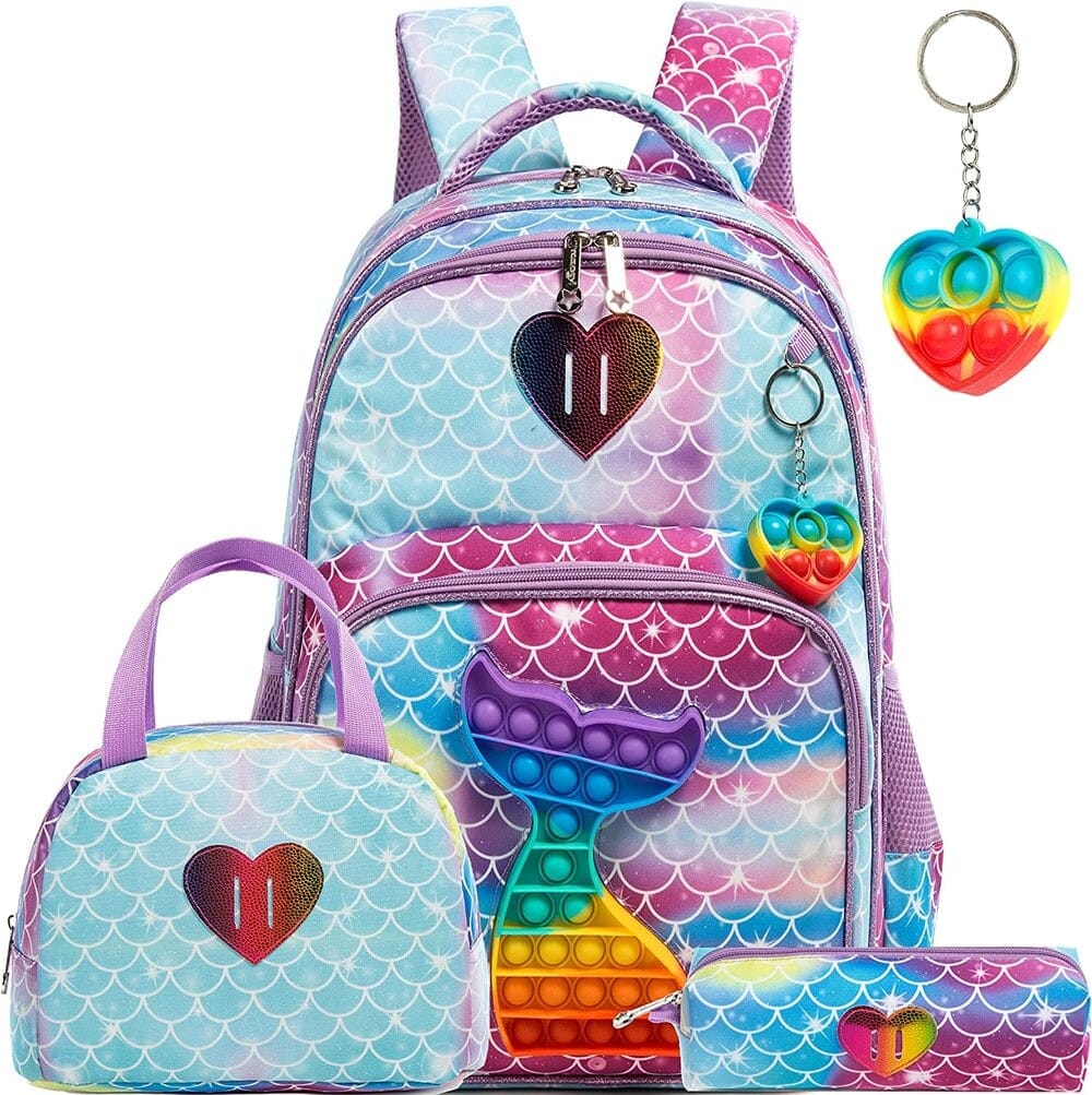 Kit 3 Peças Brinquedo Divertida Mochila Bolsa e Estojo Loja Click Certo Sereia 