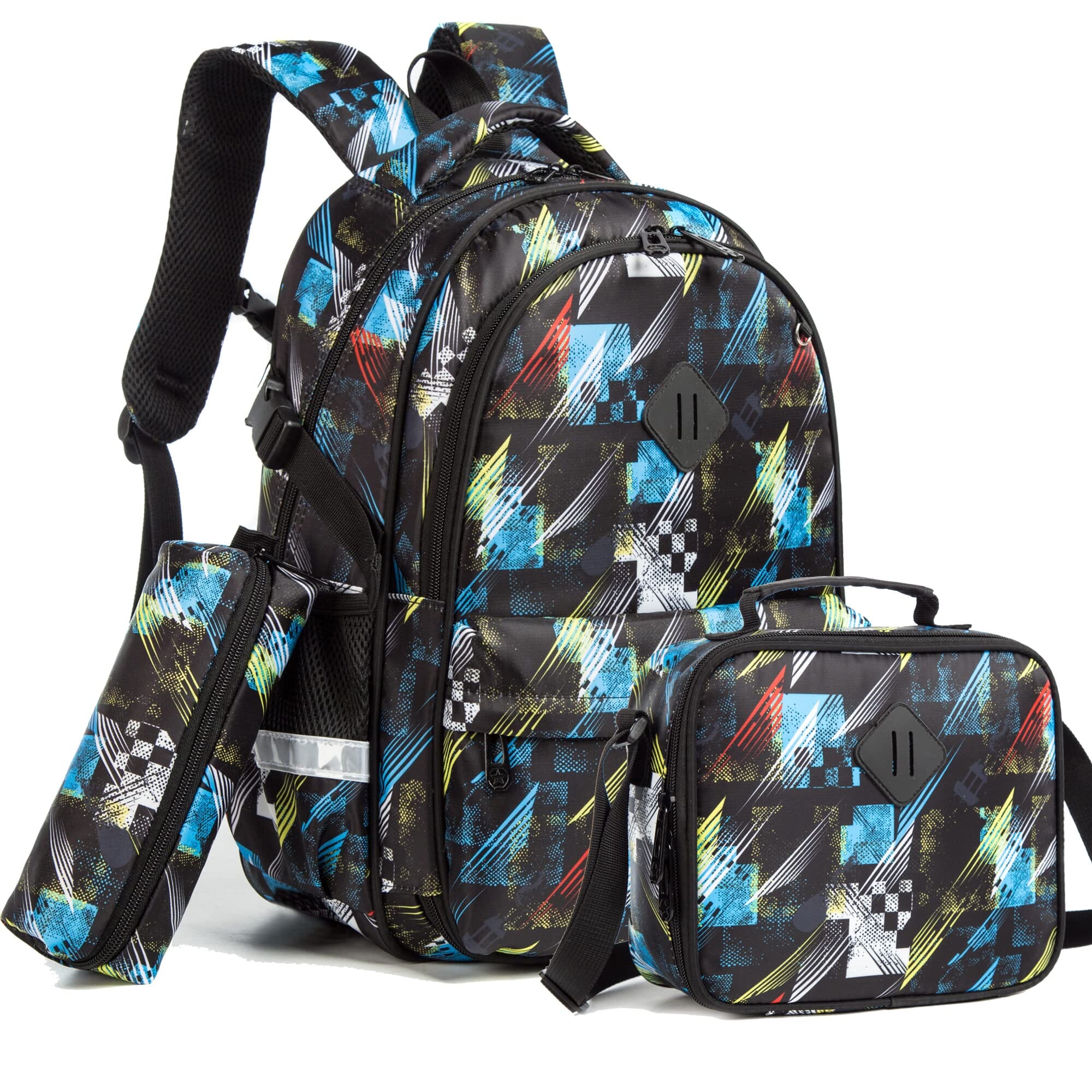 Kit 3 Peças Estampas Animadas Mochila Bolsa e Estojo Loja Click Certo Preto 