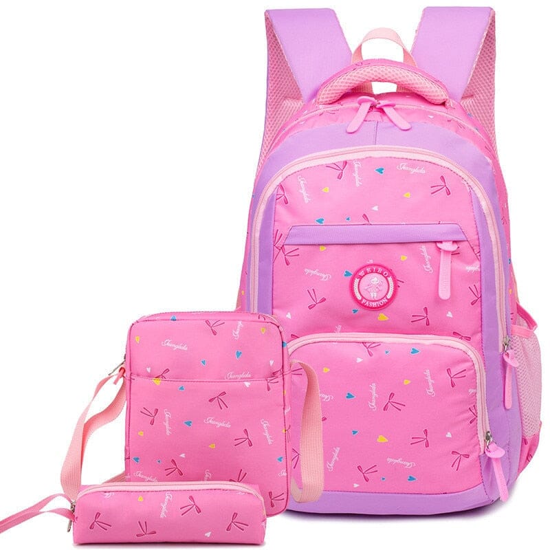 Kit 3 Peças Lacinhos Mochila Bolsa e Estojo Loja Click Certo Lilás e Rosa 