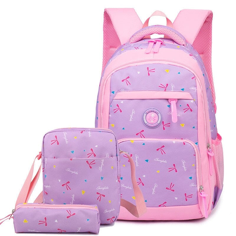 Kit 3 Peças Lacinhos Mochila Bolsa e Estojo Loja Click Certo Rosa Claro 