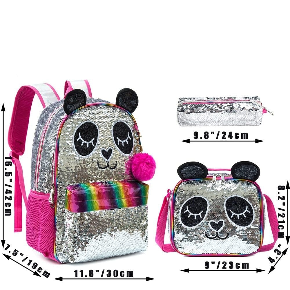 Kit 3 Peças Pandinha Brilho Mochila Bolsa e Estojo Loja Click Certo 