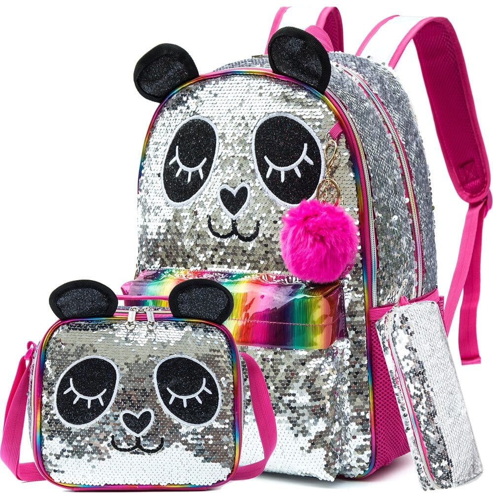 Kit 3 Peças Pandinha Brilho Mochila Bolsa e Estojo Loja Click Certo 