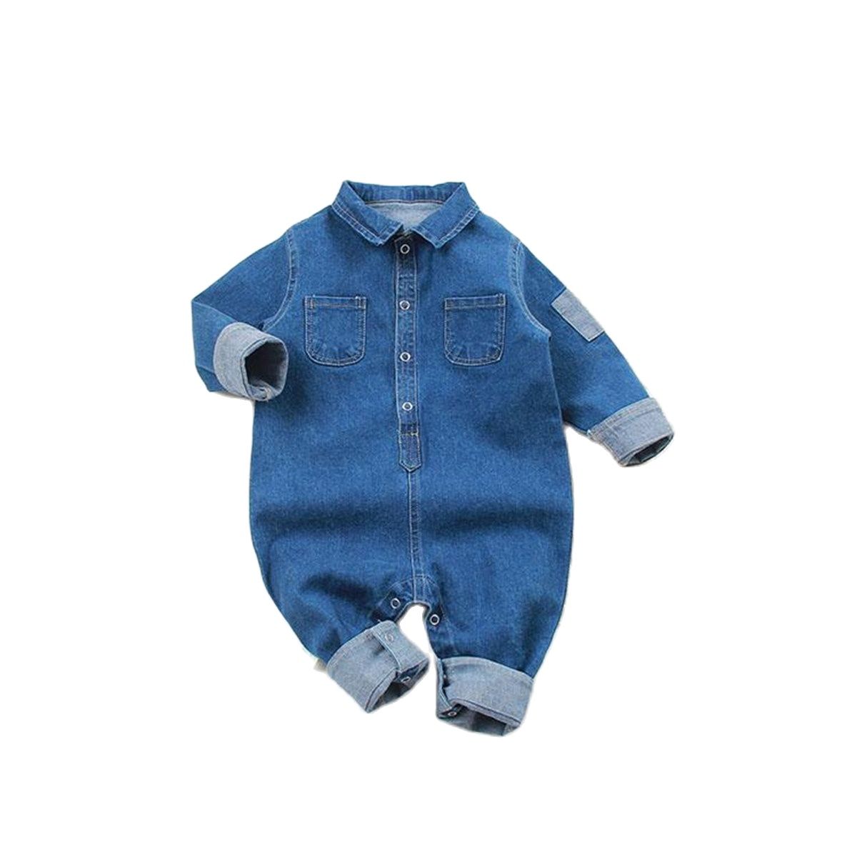 Macacão Infantil Jeans Macacão Loja Click Certo Azul 0-6 meses 56cm 