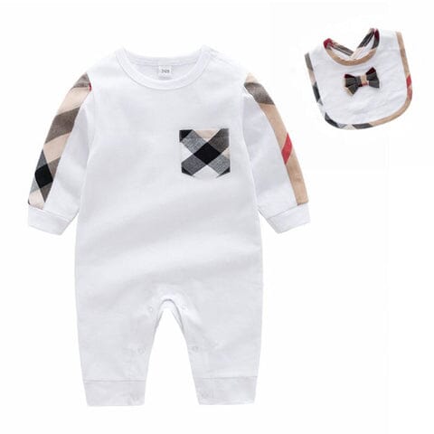 Macacão Infantil Masculino Bulberry Babador 100% Algodão Macacão Loja Click Certo Branco 0-3 Meses 