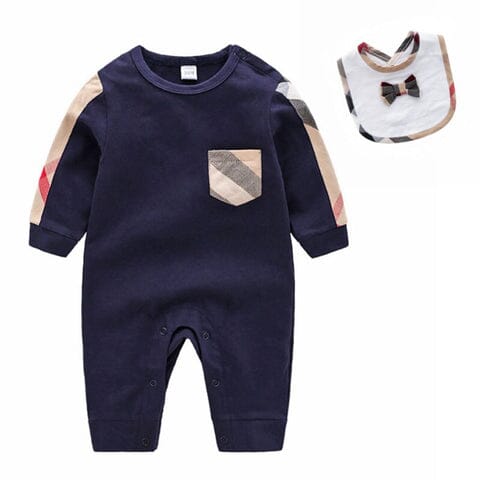 Macacão Infantil Masculino Bulberry Babador 100% Algodão Macacão Loja Click Certo Marinho 0-3 Meses 