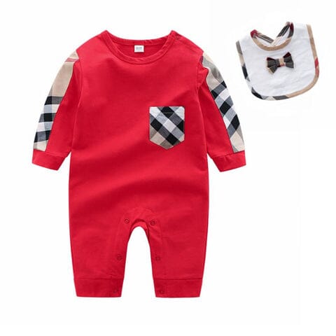 Macacão Infantil Masculino Bulberry Babador 100% Algodão Macacão Loja Click Certo Vermelho 0-3 Meses 