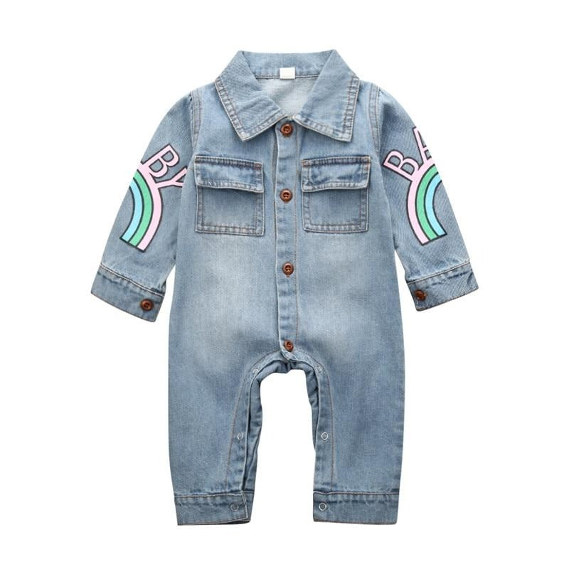 Macacão Jeans Arco Iris Macacão Loja Click Certo 3-6 meses 55cm 