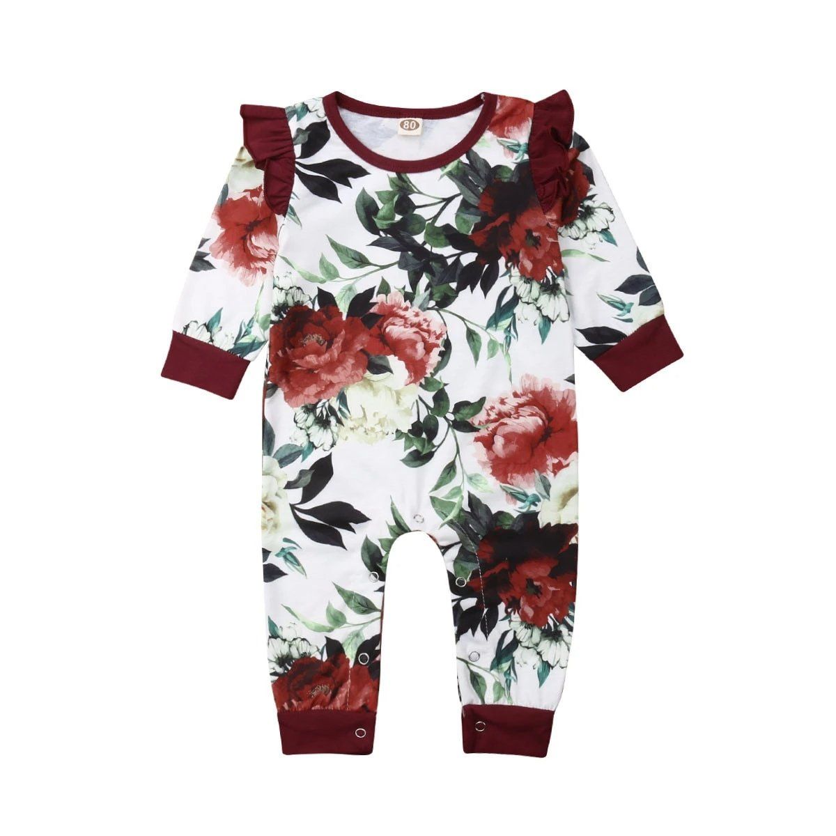 Macacão Vermelho Floral Macacão Loja Click Certo 0-6 Meses 53cm 