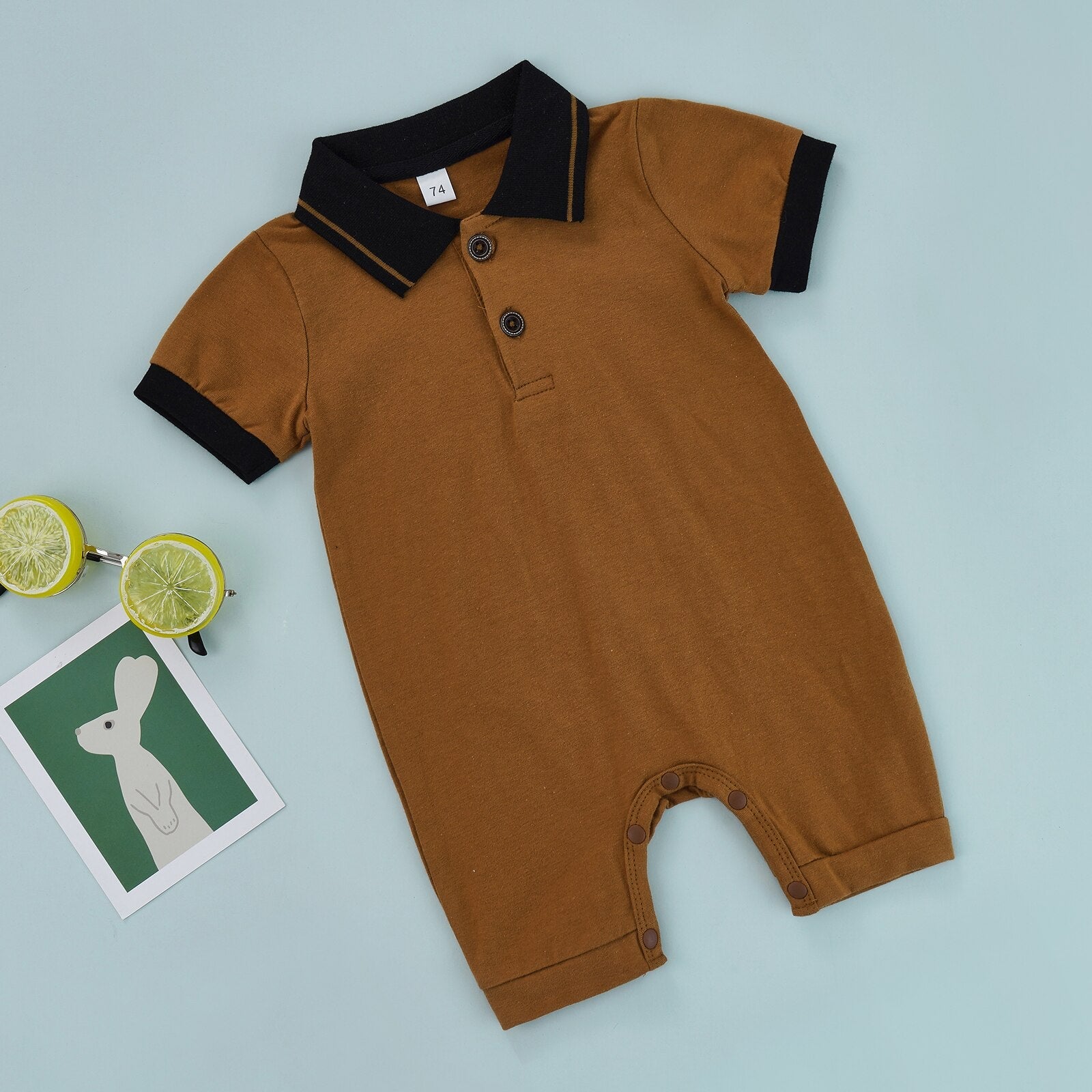 Macaquinho Infantil Masculino Gola Polo macaquinho Loja Click Certo Marrom 0-3 meses 41cm 