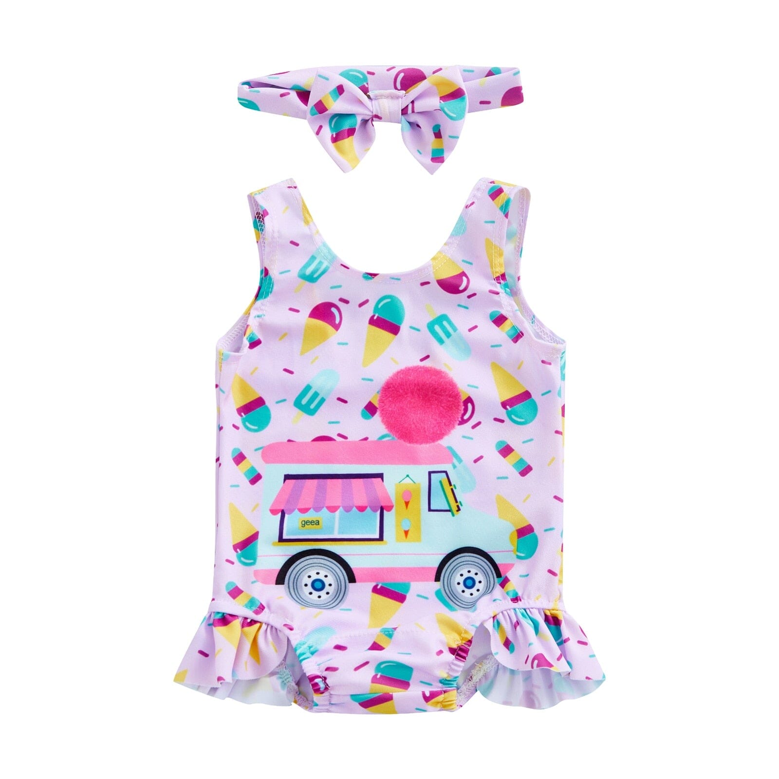 Maiô Infantil Estampas + Faixa Loja Click Certo Rosa 1-2 Anos 