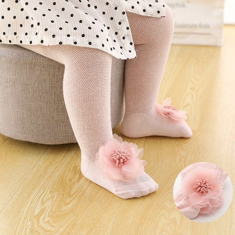 Meia-Calça com Detalhes meia Loja Click Certo Flor Rosa 0-6 meses 