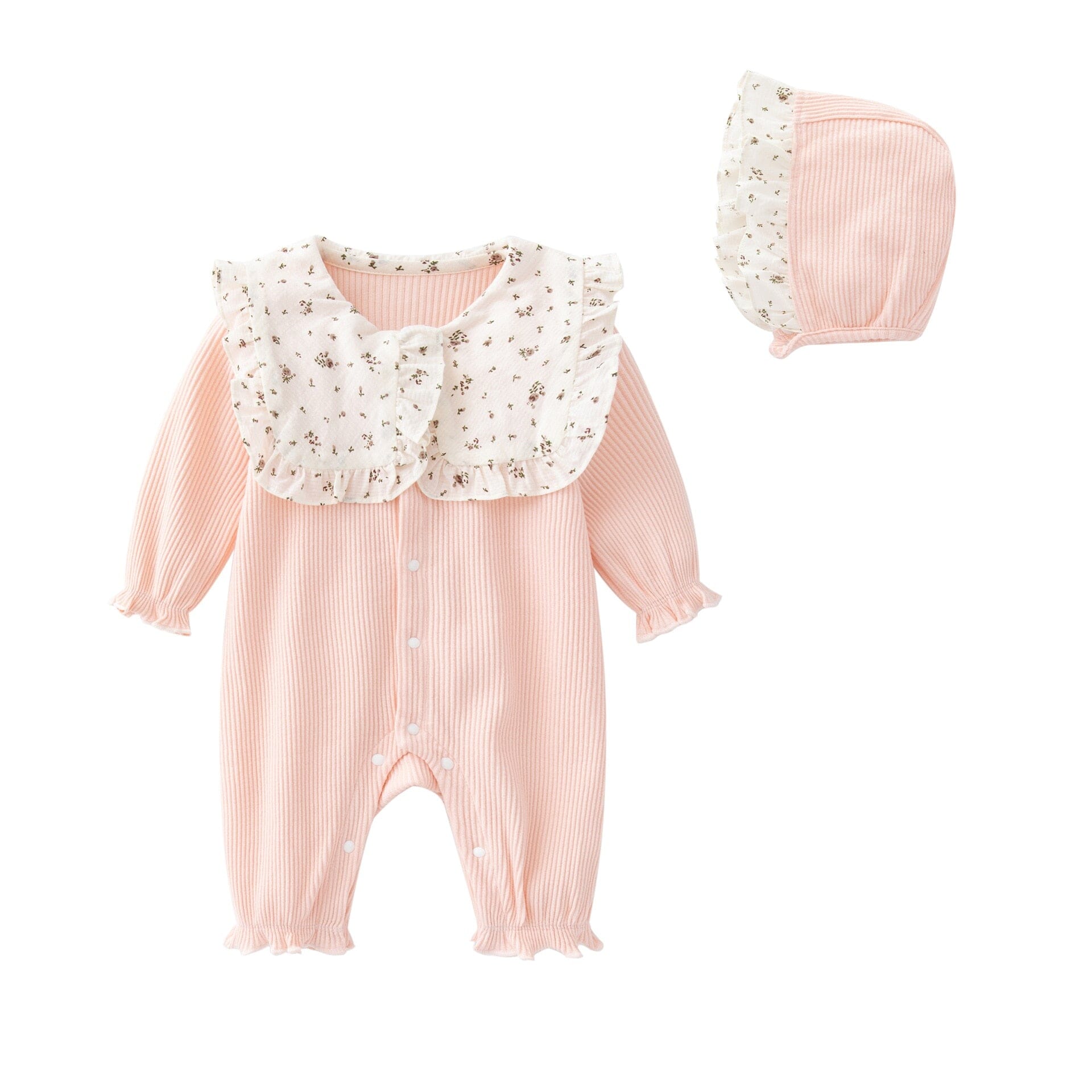 Saída Maternidade Gola Floral + Chapéu Loja Click Certo Rosa 0-3 Meses 