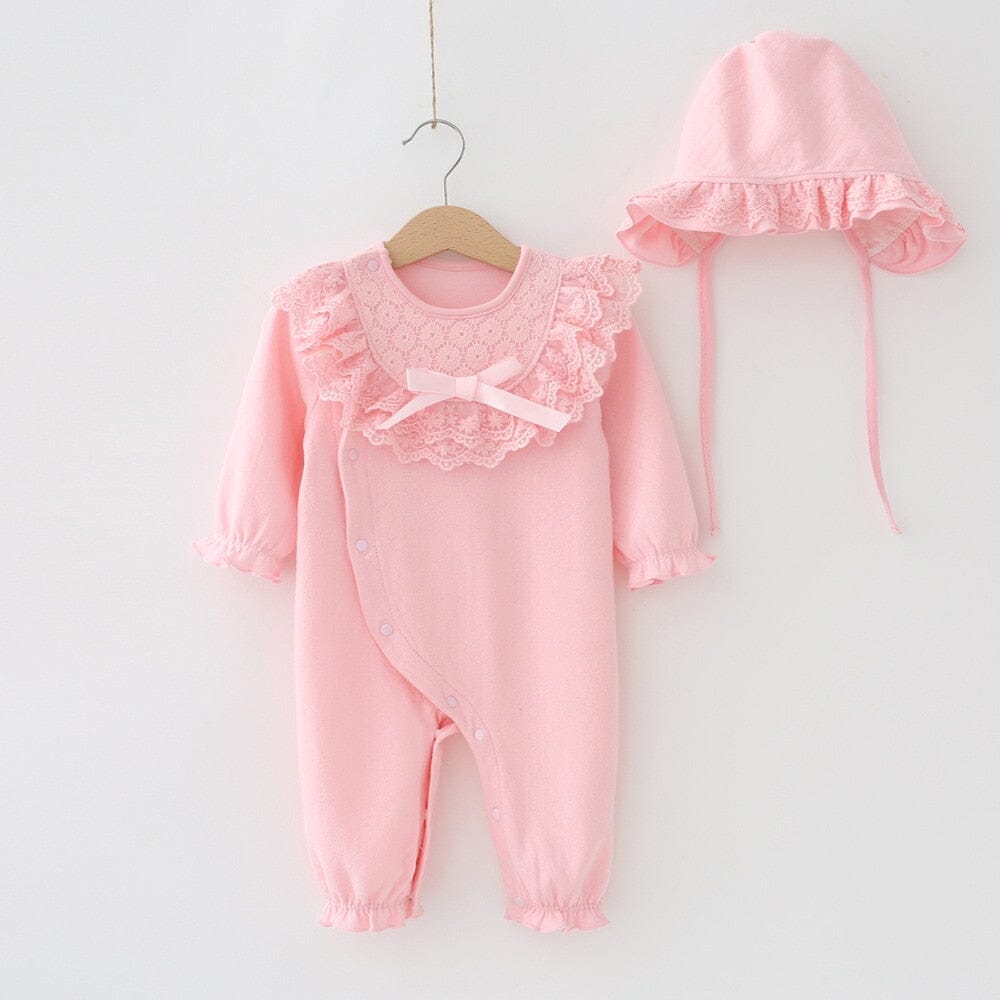 Saída Maternidade Gola Renda + Chapéu Loja Click Certo Rosa 0-3 Meses 