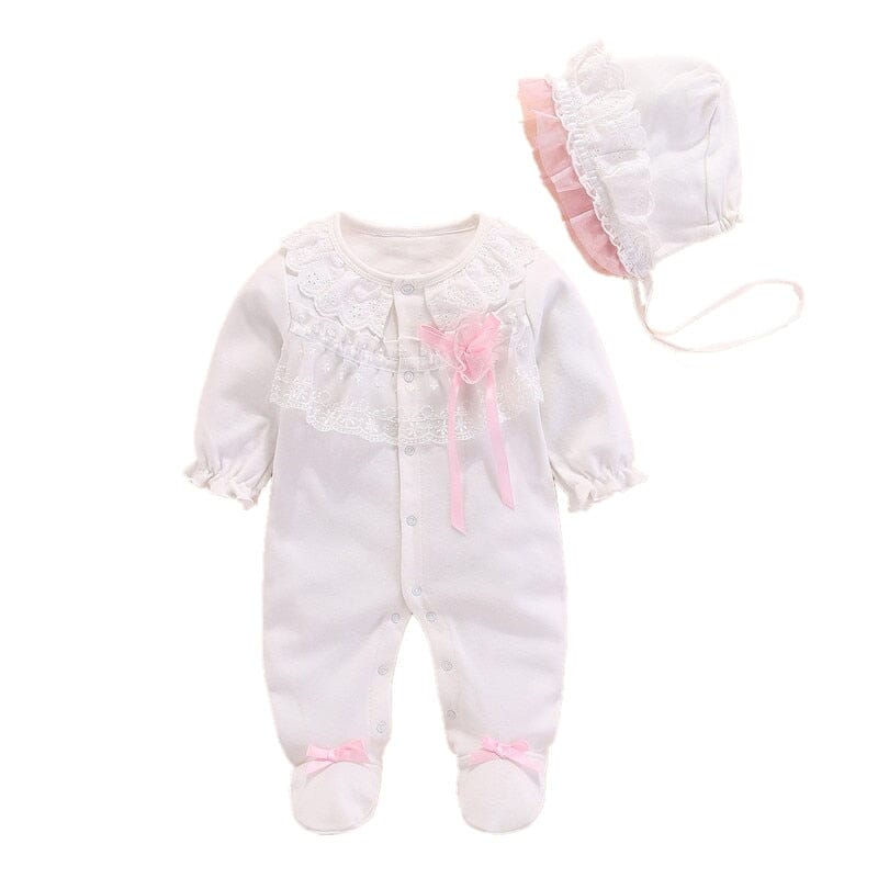 Saída Maternidade Renda + Chapéu Loja Click Certo Branco 0-3 Meses 