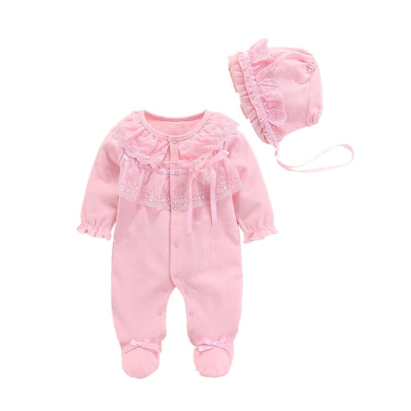 Saída Maternidade Renda + Chapéu Loja Click Certo Rosa 0-3 Meses 