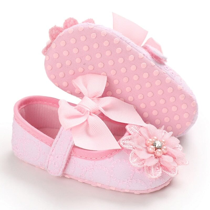 Sapatilha Infantil Flor e Laço Loja Click Certo Rosa 0-6 Meses 11cm 