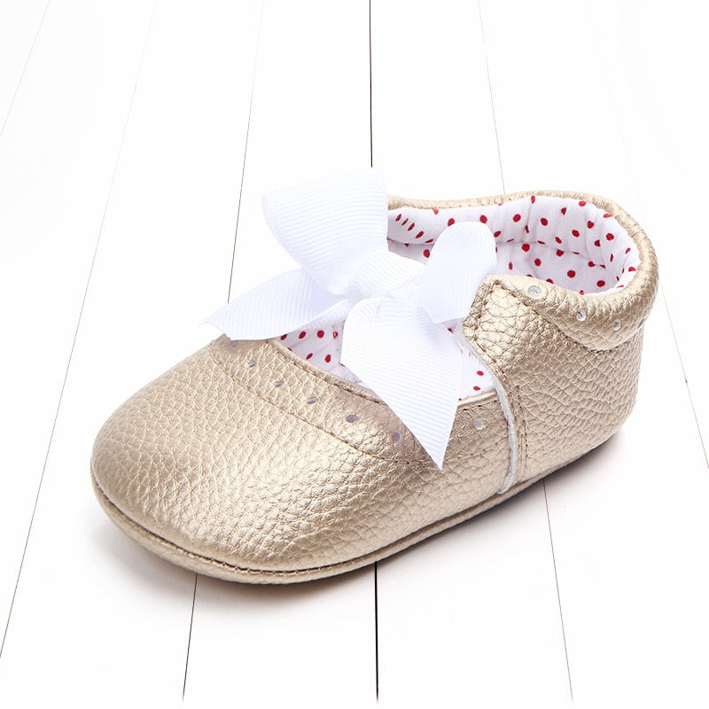 Sapatinho Laço e Bolinhas sapatos Loja Click Certo Dourado 0-6 meses 11cm 